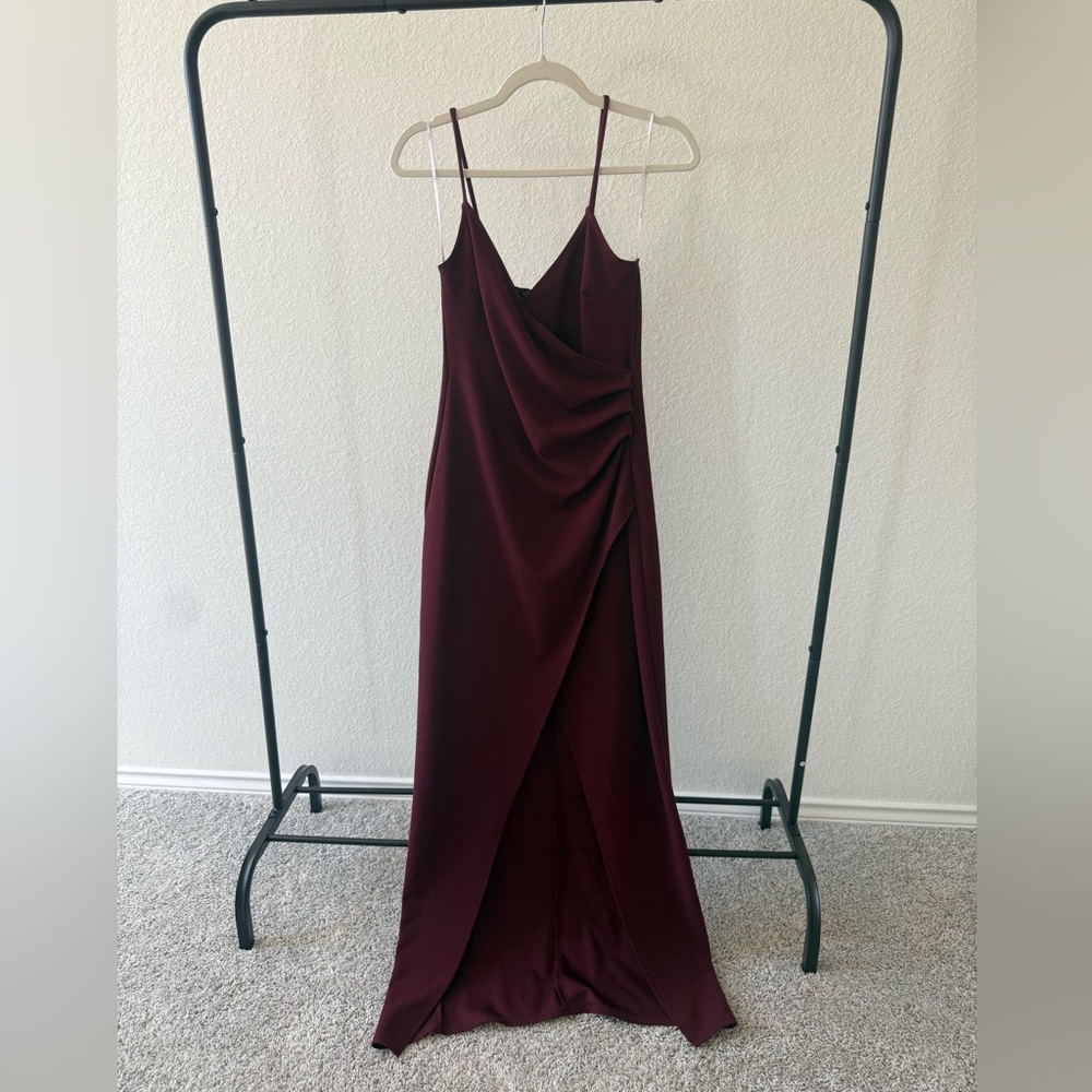 Elegant BURGUNDY Evening Dress | Wine Red Ruched Surplice Maxi Dress